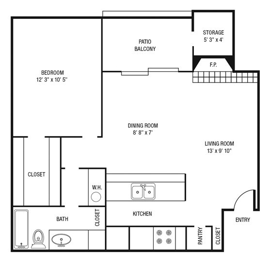 1 Bedroom 1 Bath 1807 floor plan